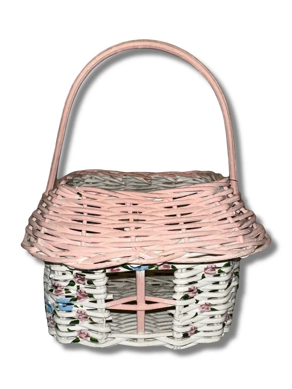 Vtg Handpainted Wicker Basket
